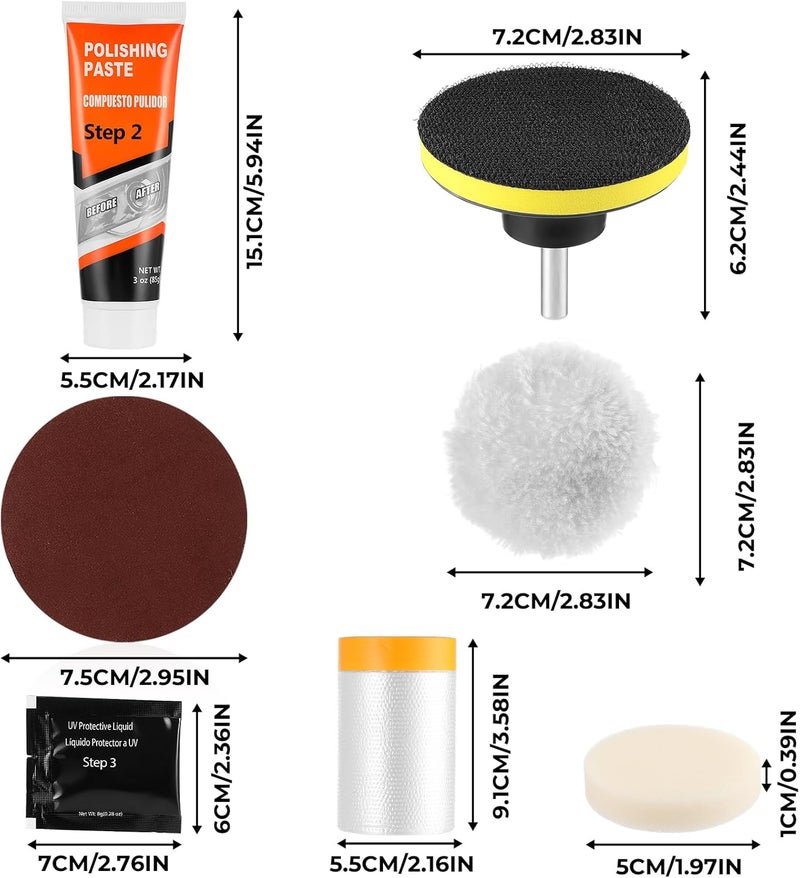 ISINFLASH Headlight Restoration Kit, Polish Restore Cleaner Clean Tool DIY Polishing, Sanding Discs, Scouring Pads for Electric Drill, 3 Easy Steps to Restore Sun Damaged Car Headlights Lens - Image 2